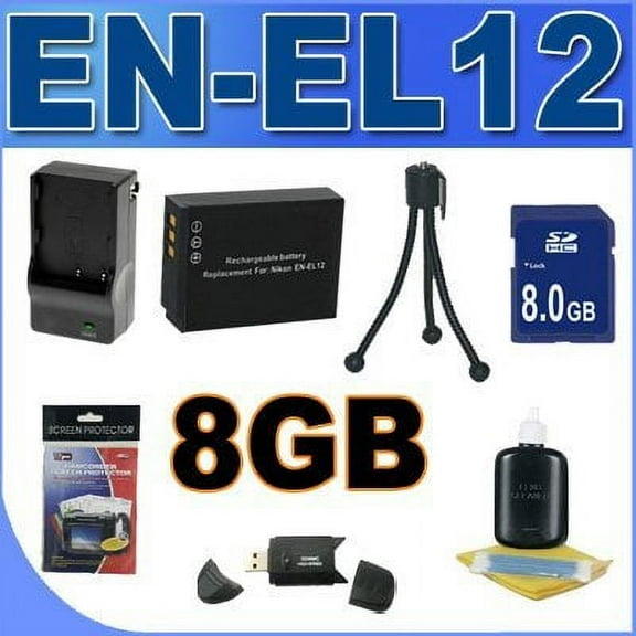 ENEL12 Replacement Battery & Rapid Charger 8GB SDHC Memory Card BigVALUEInc Saver Accessory Bundle for Nikon Coolpix Di