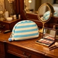 thumbnail image 6 of Portable Makeup Bag, Small Cosmetic Organizer for Travel, Stripe Seashell Storage Pouch, Lightweight Toiletry Bag for Women, Compact Travel Pouch, 6 of 7