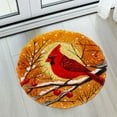 thumbnail image 5 of Latch Hook Rug Kit Red Northern Cardinal Window Scene Stamped Handmade Round Shape Carpet Crochet Yarn Craft DIY Hook and Latch Door Mat Tapestry for Christmas Home Floor Decor 50x50cm(2), 5 of 7