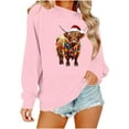 thumbnail image 2 of SYMOID Womens Pink Highland Cow Holiday Sweatshirt - Oversized Loose Fit Long Sleeve 100% Polyester Machine Washable Santa Hat Christmas Graphic,Size XL, 2 of 6