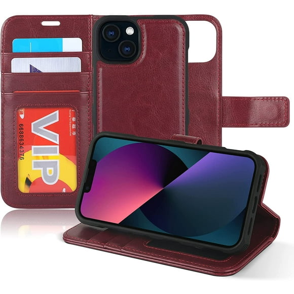 navor Detachable Magnetic Wallet Case with Wrist Strap Compatible with iPhone 13 [6.1 inch] [Folio], RFID Protection Kickstand