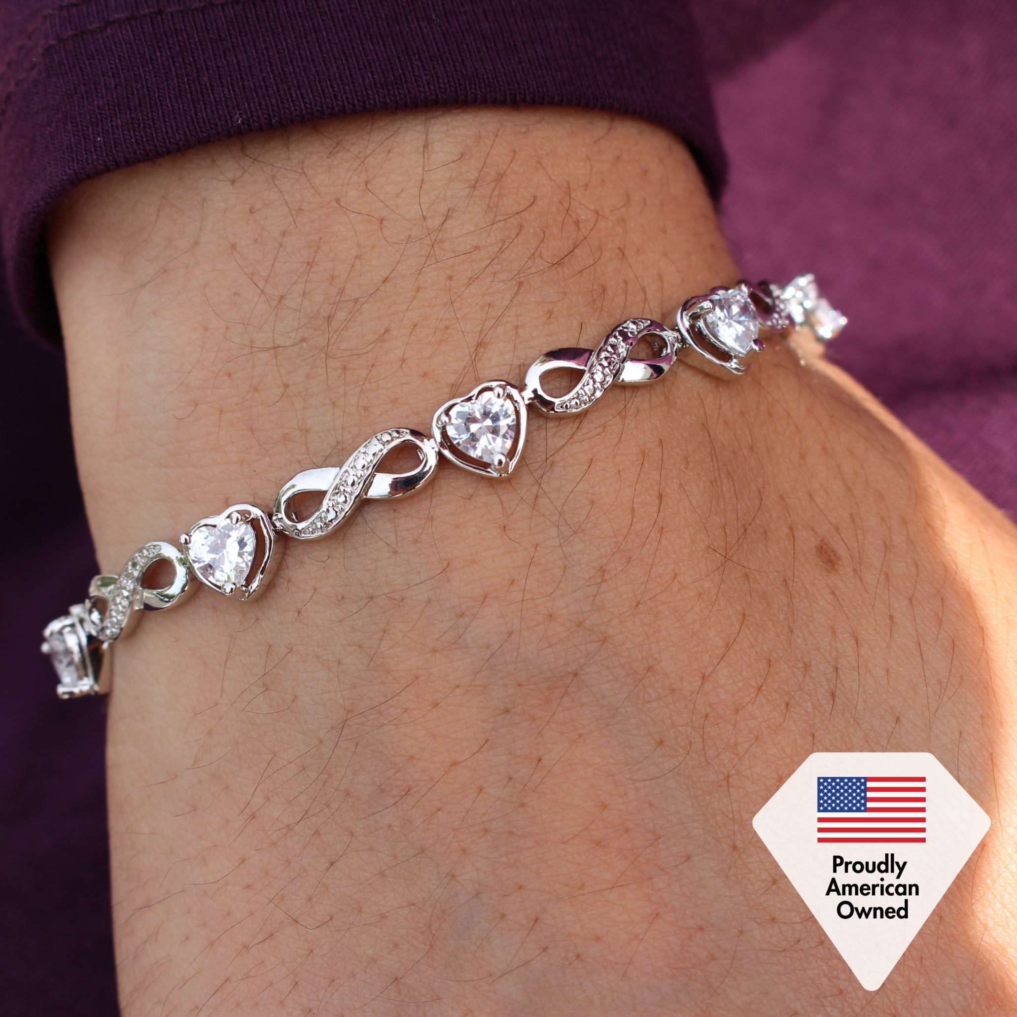 Cate & Chloe Amanda 18k White Gold Plated Pink Heart Bracelet with Simulated Diamonds for Women