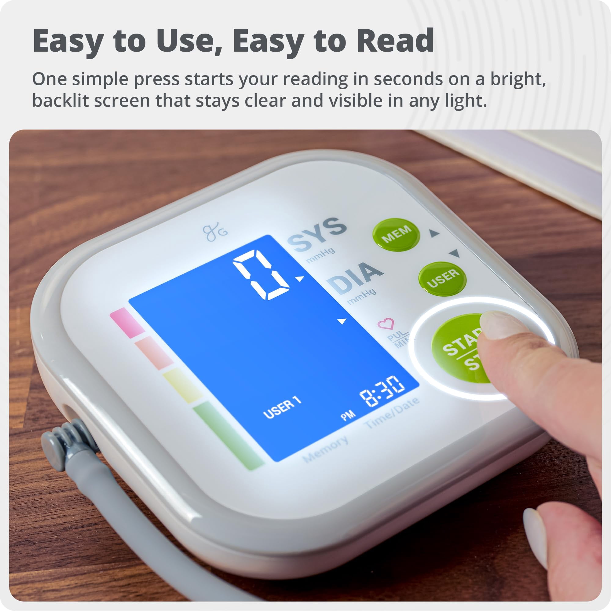 Greater Goods Blood Pressure Monitor Kit for Home Use - Upper Arm Cuff, Wall Adaptor, Large LCD Display