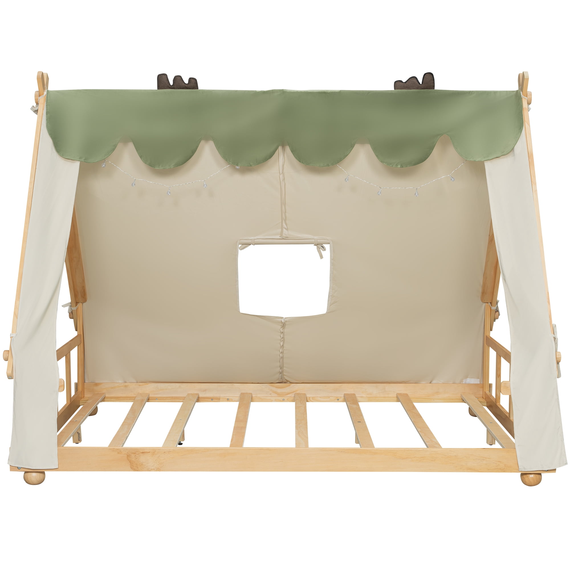 Full Size House Bed with Tent and Light,White