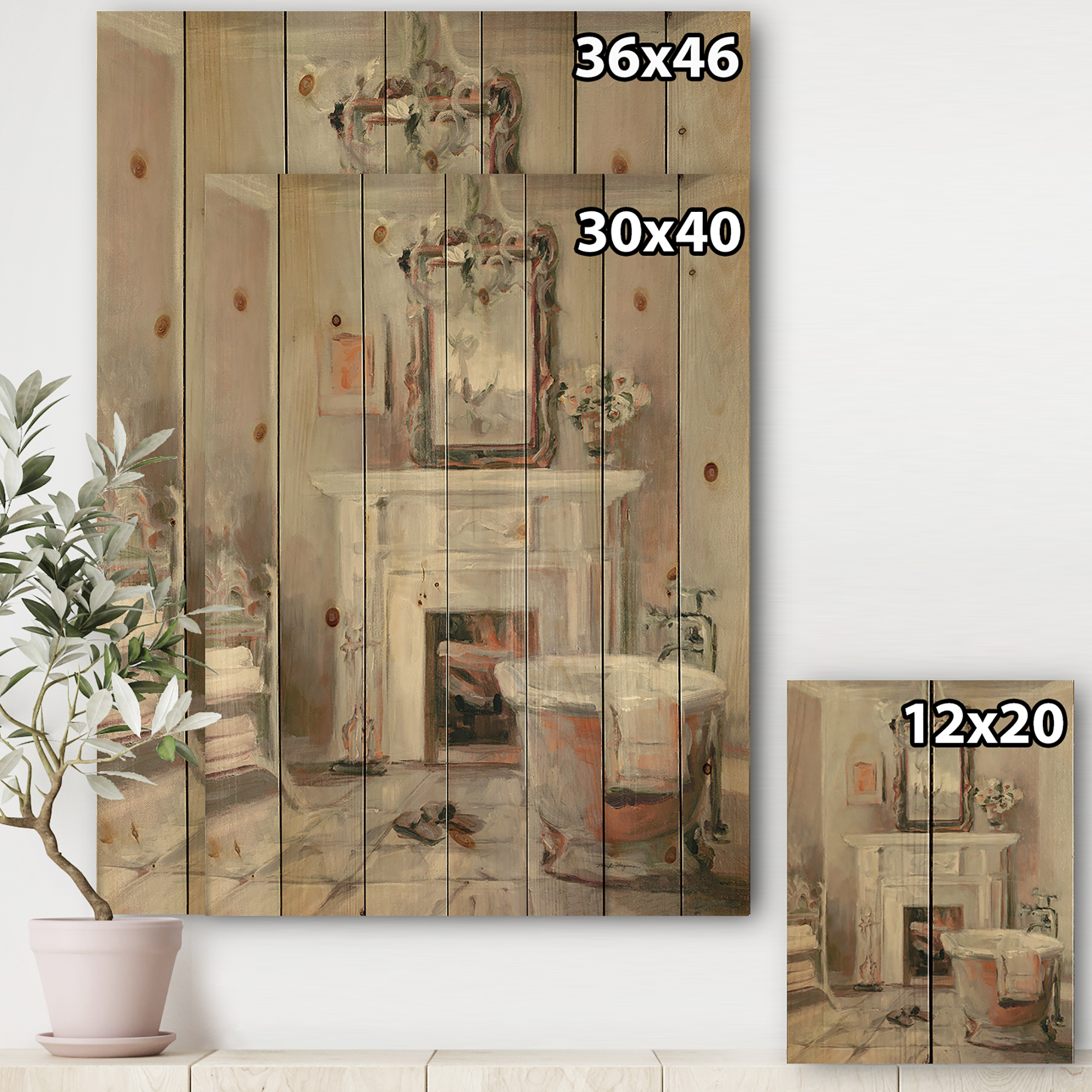 Designart 'French Bath La baignoire II' Traditional Bathroom Print on Natural Pine Wood