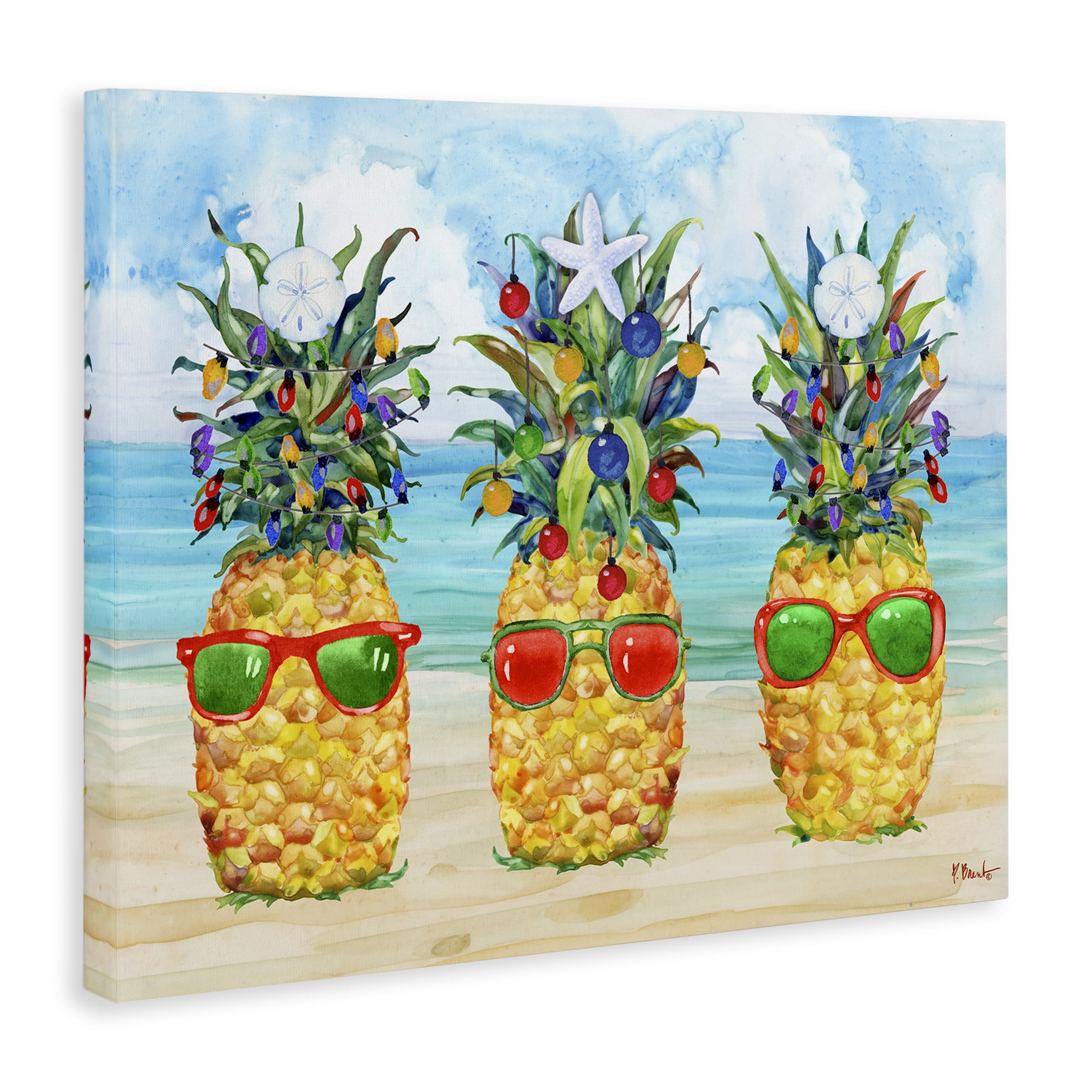 Stupell Industries Christmas Themed Pineapples Holiday Painting Gallery Wrapped Canvas Art Print Wall Art, 20 x 16