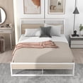 thumbnail image 1 of Zarler Queen Size Platform Bed Frame with Wooden Headboard and Footboard Heavy Duty Metal Platform Mattress Foundation White Frame, 1 of 10