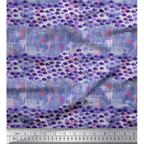 Soimoi Cotton Duck Fabric Triangle & Fish Ocean Print Fabric by The Yard 42 Inch Wide