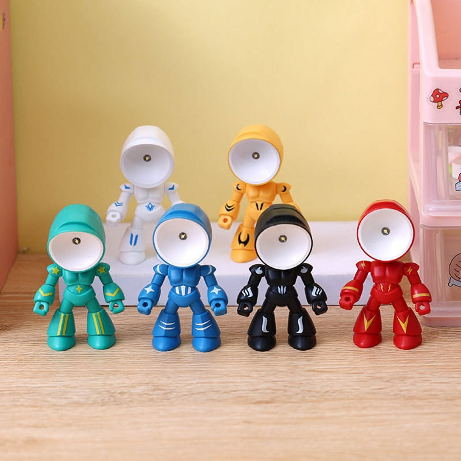 6Pcs Night Light for Kids Mini Robot LED Night Hero Desk Lamp for Boy Bedroom Home Decorations