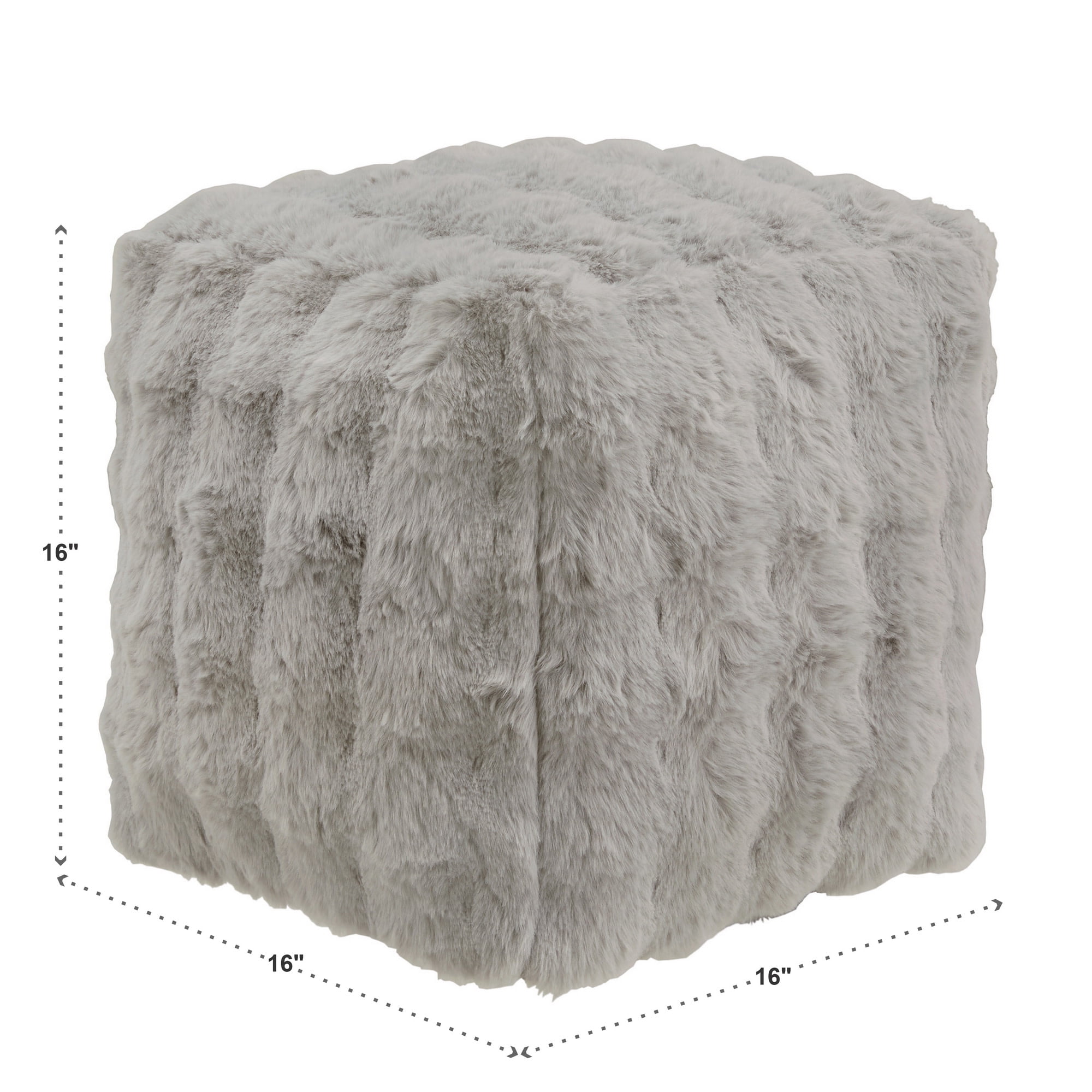 Weston Home Dinant Upholstered Square Pouf Ottoman, Grey Square Furry Fabric