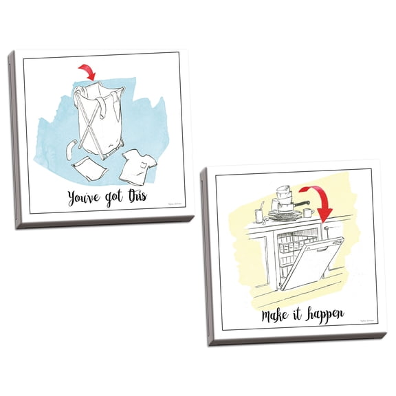 Gango Home Decor Contemporary Home Improvement II & V with Color Script by Myles Sullivan (Ready to Hang); Two 12x12in Hand-Stretched Canvases