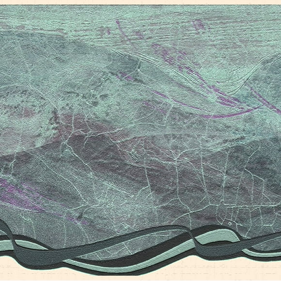 Dundee Deco's Peel and Stick Wallpaper Border - Abstract Teal Purple Brush Strokes Wall Border Retro Design, 15 ft x 7 in (4.57m x 17.78cm), Self Adhesive