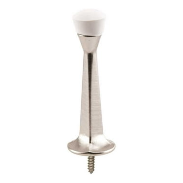Prime-Line MP10403 3 in. Reach Diecast Construction Satin Nickel Baseboard Mount Rigid Door Stop with White Rubber Tip - pack of 5