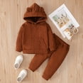 thumbnail image 3 of Baby Boys Outfit Pocket Hoodies For Winter Long Sleeve Pants Brown 9-12 Months, 3 of 8