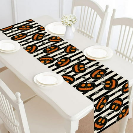 

Happy Halloween Table Runner Castle Pumpkin and Stars Burlap Table Runner for Vintage Halloween Decorations and Dinner Parties 12 x 72 Inch