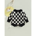 thumbnail image 2 of Bagilaanoe Newborn Baby Girl Boy Knitted Rompers Sweater Plaid Print Long Sleeve Bodysuits 3M 6M 9M 12M 18M Infant Casual One Piece Short Jumpsuit, 2 of 9