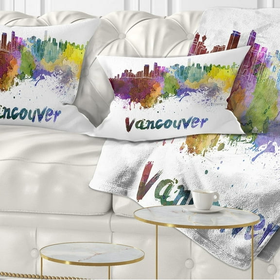 Designart Vancouver Skyline - Cityscape Throw Pillow - 12x20