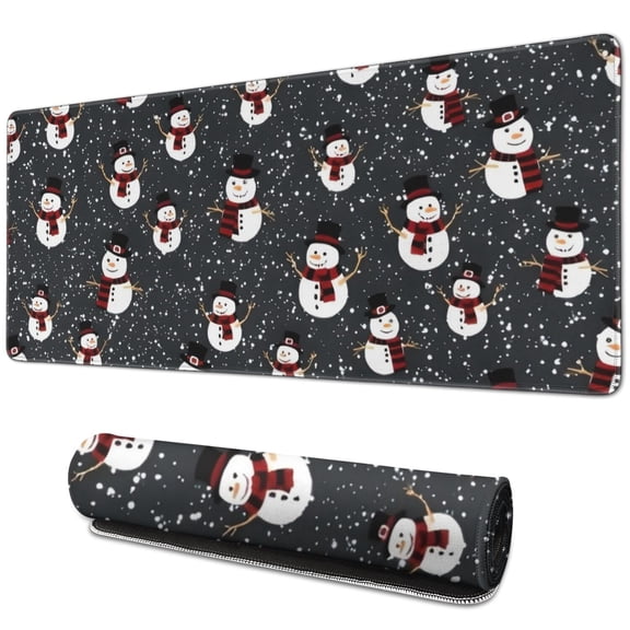 Long Mouse Pads for Desk,Black Christmas Snowman Pattern Desk Mats on Top Of Desks, Desk Mouse Pad Extra Large with 3mm Non-Slip Base and Stitched Edge for Gaming,Office,Work,Home 31.5x11.8in