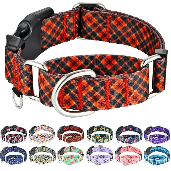 Collar Martingale para perro Fidoug rojo a cuadros, ajustable, tamaño mediano