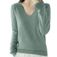 thumbnail image 5 of Women's Soft Lightweight V Neck Sweater Long Sleeve Pullover for Fall Everyday Casual Comfortable Knit Tops for Women Trendy 2025, 5 of 7