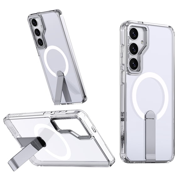 Allytechgroup Slim Case for Samsung Galaxy S24, Built-in Kickstand Support Wireless Charging Rugged Heavy Duty Durable Cover Case Shockproof Protective for Samsung Galaxy S24, Clear