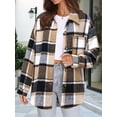 thumbnail image 4 of Women'S Flannel Plaid Shacket Fall Outfits Long Sleeve Button Down Shirts Jacket Coats with Side Pockets Khaki S, 4 of 9
