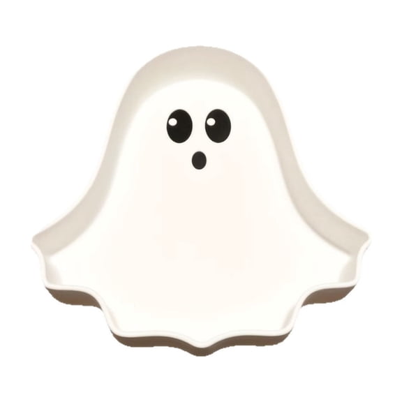 OCCOA Halloween Ghost Shaped Candy Bowl Cute Ghost Snack Serving Tray for Halloween Party Tabletop Home Decor with Wide Open Interior Gift, White