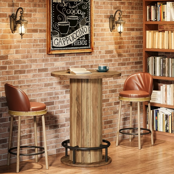 Tribesigns Round Bar Table, 39.4" H Wood Bistro Pub Table with Metal Ring