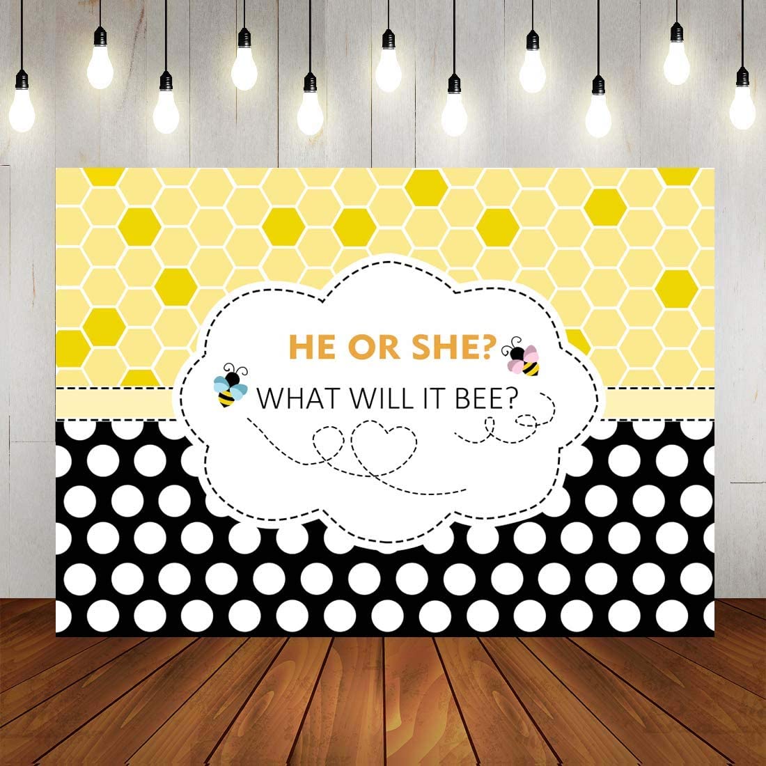7x5ft Bee Theme Gender Reveal Party Photography Backdrop Bumble Bee He Or She What Will It Bee Background Honeycomb Dots Bee Day Party Banner Supplies Photobooth Props Walmart Com