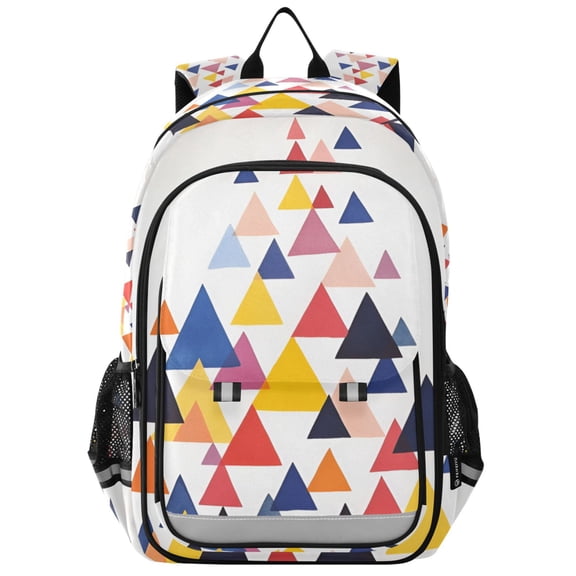 FORMRS Unisex School Backpack 17" Student Travel Bag with Laptop Compartment, White Abstract Triangles