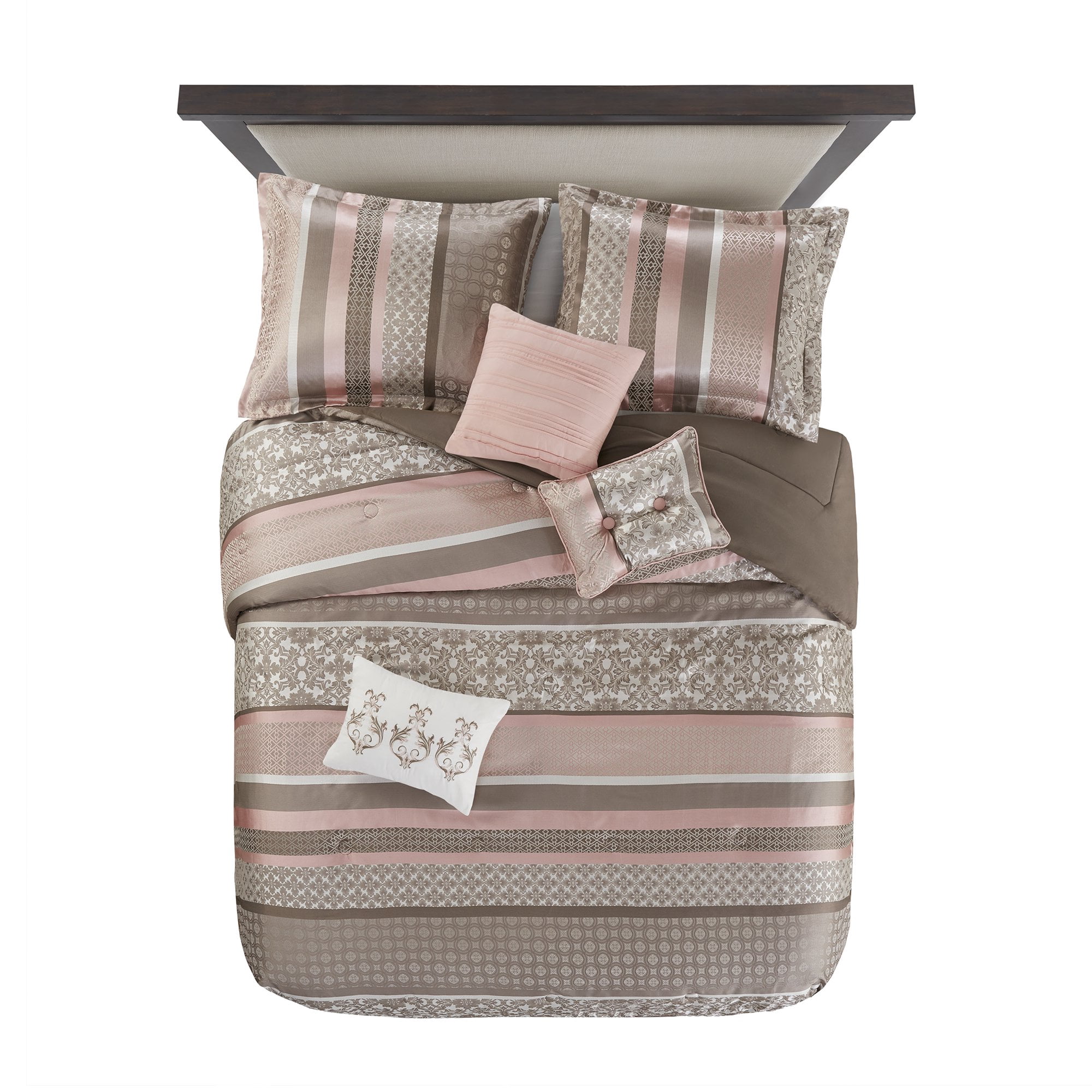 Mainstays 7-Piece Blush Jacquard Comforter Bedding Set, King