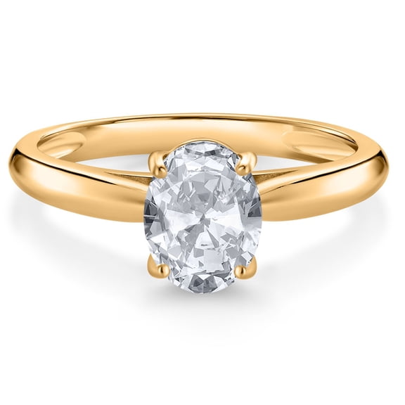 Gem Stone King 10K Yellow Gold White Topaz Solitaire Engagement Ring for Women (1.50 Cttw, Oval 8X6MM, Gemstone November Birthstone, Available in Size 5, 6, 7, 8, 9)