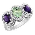 thumbnail image 1 of 10K White Gold Natural Green Amethyst & Purple Amethyst 3-Stone Ring Oval Diamond Accent, size 9, 1 of 2