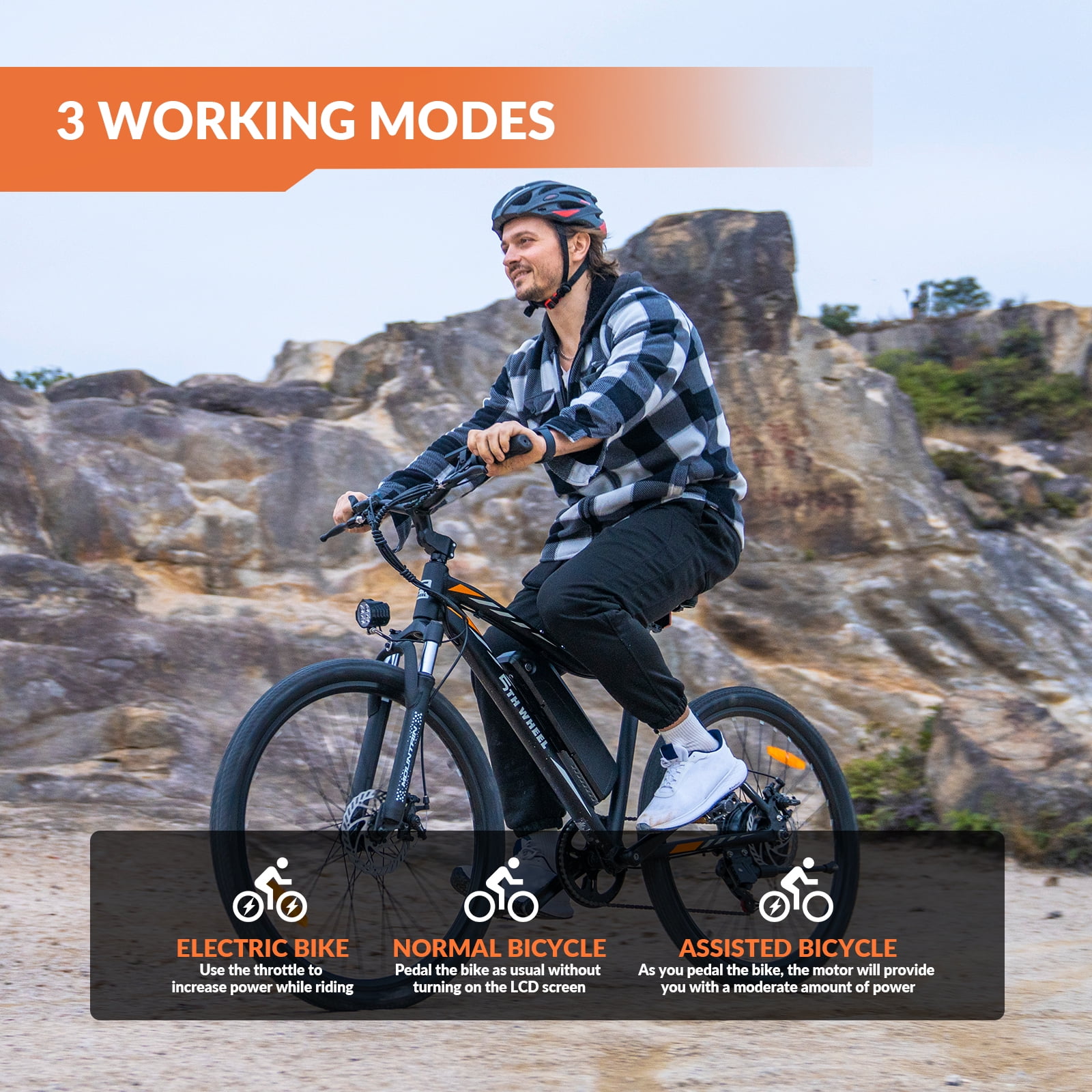 5TH WHEEL WLB17 26" Electric Bike for Adult, 500W Peak Ebike with 36V 10.4Ah Removable Battery, Electric Bicycle with 7 Speed, UL2849, White/Black