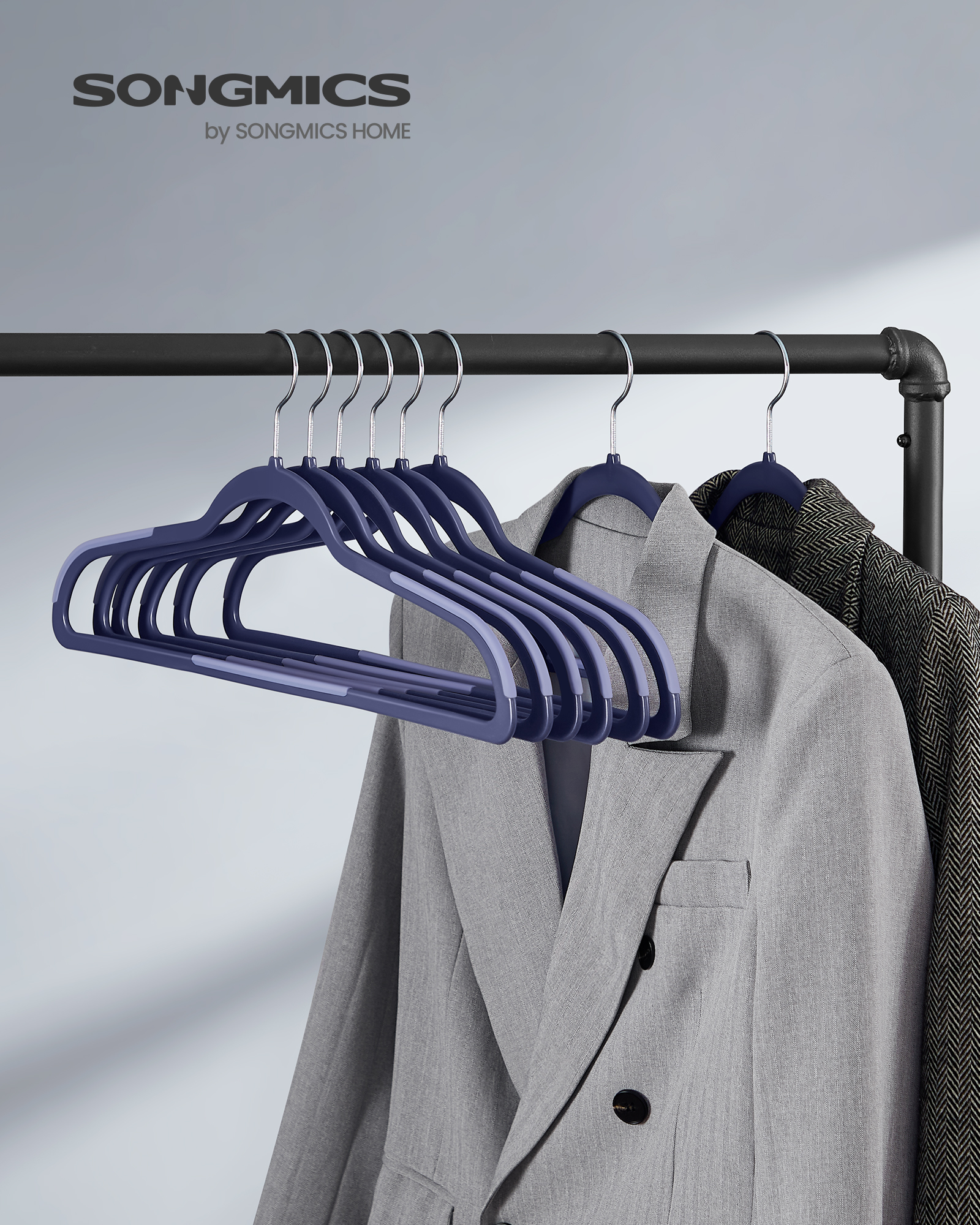 50-Pack Space Saving Plastic Hangers with 360° Swivel Hooks, 0.2 Inch Slim Closet Organizers for Coats Shirts Pants, Dark Blue Ash and Light Blue Ash