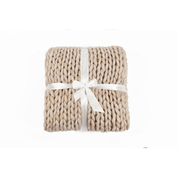 Silver One Chunky Knitted Throw Blanket, 50" x 60", Stone White Duo