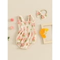thumbnail image 4 of Musuos Baby Girl Cute Summer Romper Set 3M 6M 12M 18M  Sleeveless Fruit/Floral Print Smocked Playsuit with Bow Headband Set, 4 of 10