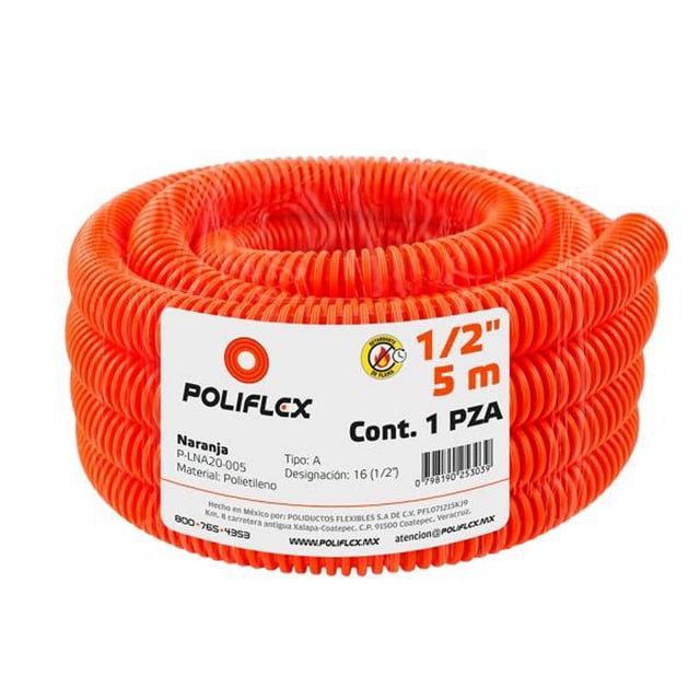 poliflex naranja 1/2" rollo 5m
