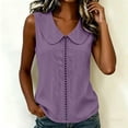 thumbnail image 6 of Uootdi Women's Tops Peter Pan Collar Sleeveless Hollow Out Trim Linen Blend Blouses Casual Daily Style Lightweight Breathable Relaxed Fit Tops Gift, 6 of 7