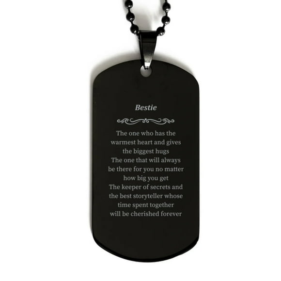 Black Dog Tag Bestie - le Gardien des Secrets et le Meilleur Récit, Cadeau Parfait pour les Meilleurs Amis, Collier Gravé Unique pour Anniversaire, Fêtes et Remise de Diplômes