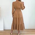 thumbnail image 6 of Zpanxa Winter Dresses for Women, V Neck Long Sleeve Smocked Waist Tiered Ruffle Hem Midi, 6 of 9