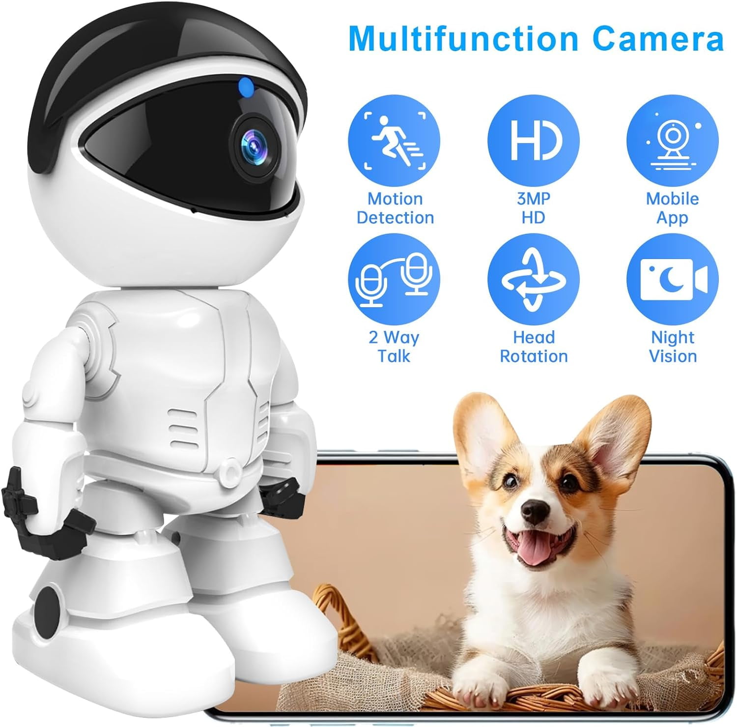 Indoor Camera 2K 5G/2.4Ghz WiFi Home Security, Baby/Pet/Robot Camera with Phone App Motion Detection, Color Night Vision, Siren Alarm, Two-Way Talk, Human Detection