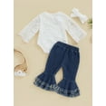 thumbnail image 4 of Coduop Newborn Baby Girls Long Sleeve Lace Rompers + Flare Long Jeans 3Pcs Outfits Set, 4 of 9