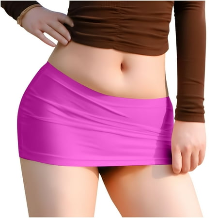 Mrat Skater Skirt Mini Skirts for Womens Solid Color Summer Bag Butt Skirt Hot Girl Half Body Short Skirt S-30 Hot Pink-A One Size