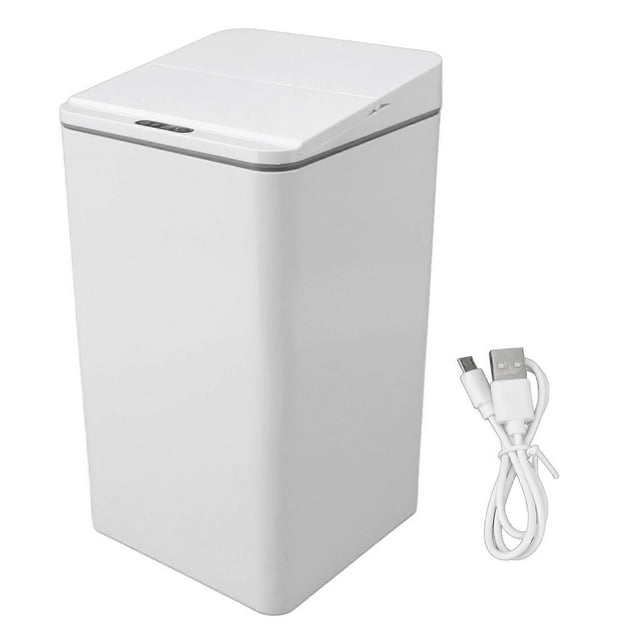 Poubelle de bureau à capteur, chargement USB, couvercle pliable, 9 L, intelligente, à induction, pour chambre, salle de bain, bureau, blanc