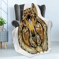thumbnail image 4 of Tattoo Soft Flannel Fleece Throw Blanket, Head of Lion with Feather Art on His Mane Design Print, Cozy Plush for Indoor and Outdoor Use, 50" x 70", Yellow Brown and White, by Ambesonne, 4 of 5