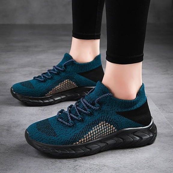 CAICJ98 Walking Shoes Women Women's Round Comfortable Casual Knitted Loafers Breathable Lightweight Slip on Walking Shoes,Blue