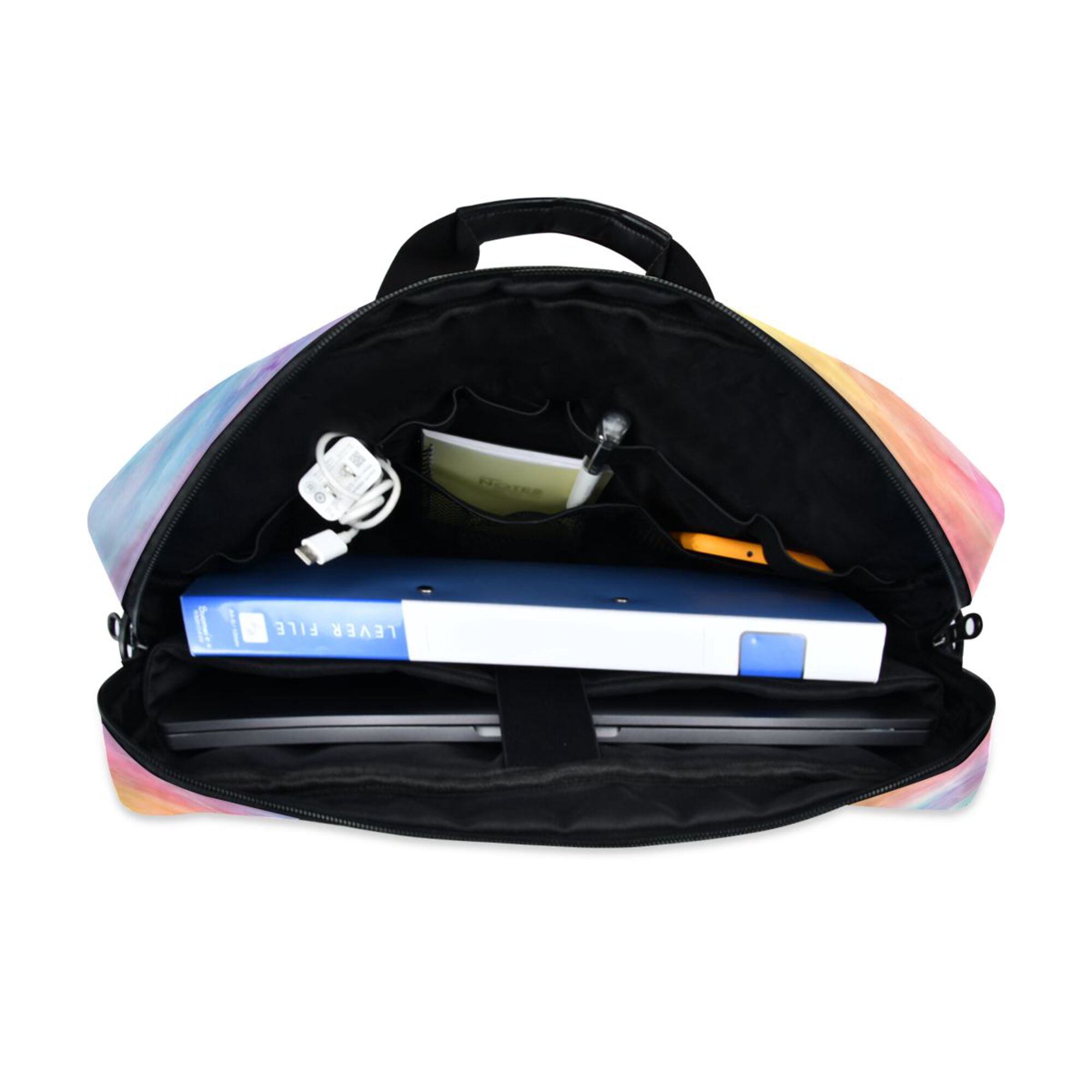 16" Laptop Briefcase, Detachable Anti-Slip Shoulder Strap, Multi-Compartment Work Travel Bag Pastel Rainbow Tie-dye Pattern