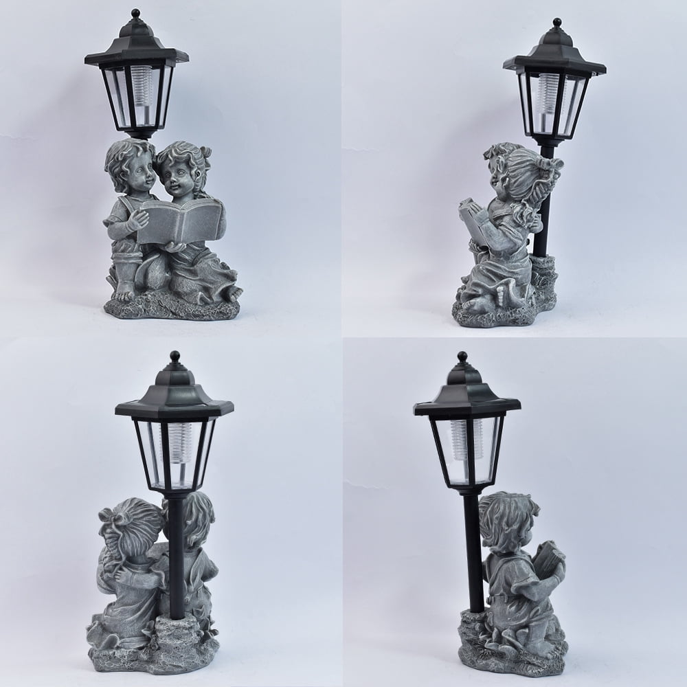 Garden Boy&Girl Statue Decoration,Outdoor Statues with Solar Powered Lantern for Patio Yard Backyard Gifts for Mother's Day Birthday Housewarming,Solar Garden Boy and Girl Reading Sculptures