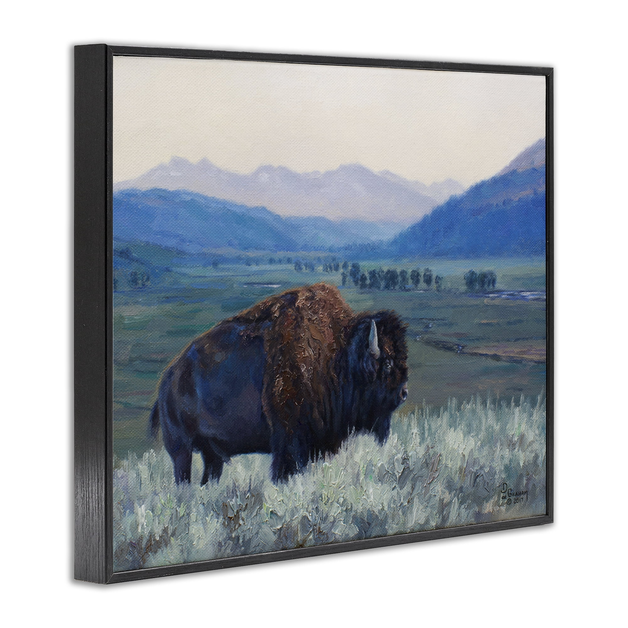 Stupell Industries Bison & Country Mountains Animals & Insects Painting Black Framed Art Print Wall Art, 30 x 24